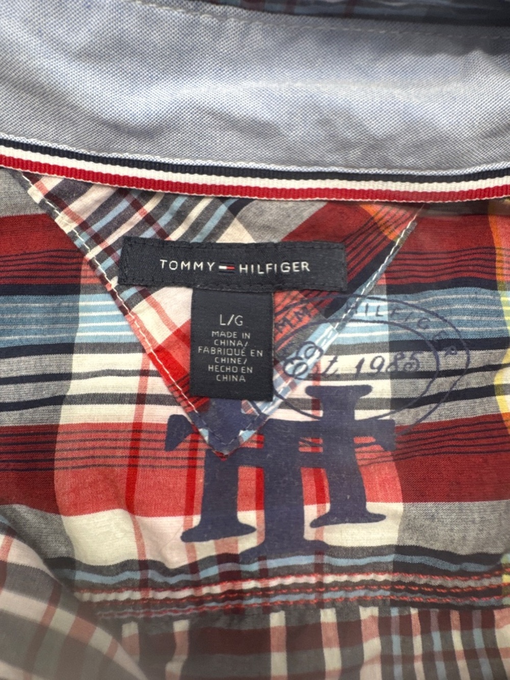 Tommy Hilfinger Plaid LS Red, White, & Blue Blouse Women’s Large - Picture 2 of 7